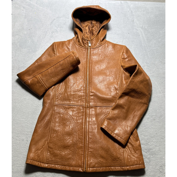 Vtg Heavyweight Leather Hoodie Jacket Men Small Wilsons Hooded Quilt line Brown - Picture 15 of 16